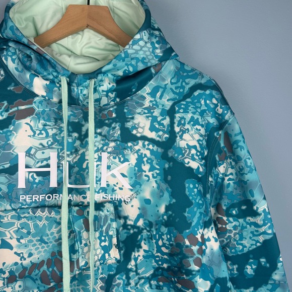 Huk Men's XL Blue Camo Kryptek‎ Obskura Performance Hoodie Fishing Sweatshirt - Picture 1 of 5